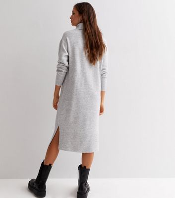 grey long sleeve midi dress