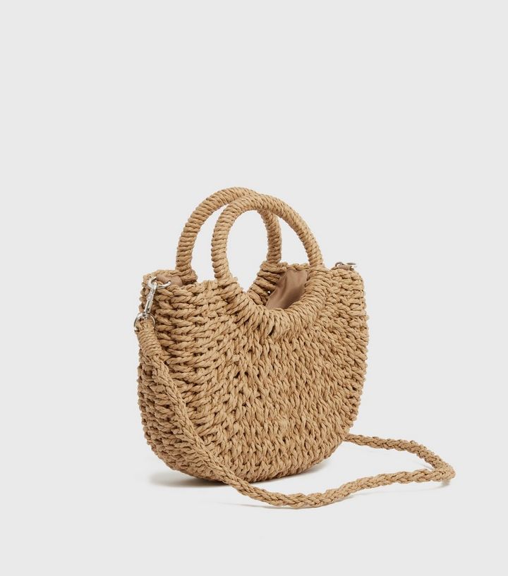 Stone Straw Effect Curved Cross Body Bag New Look | Straw Cross Body ...