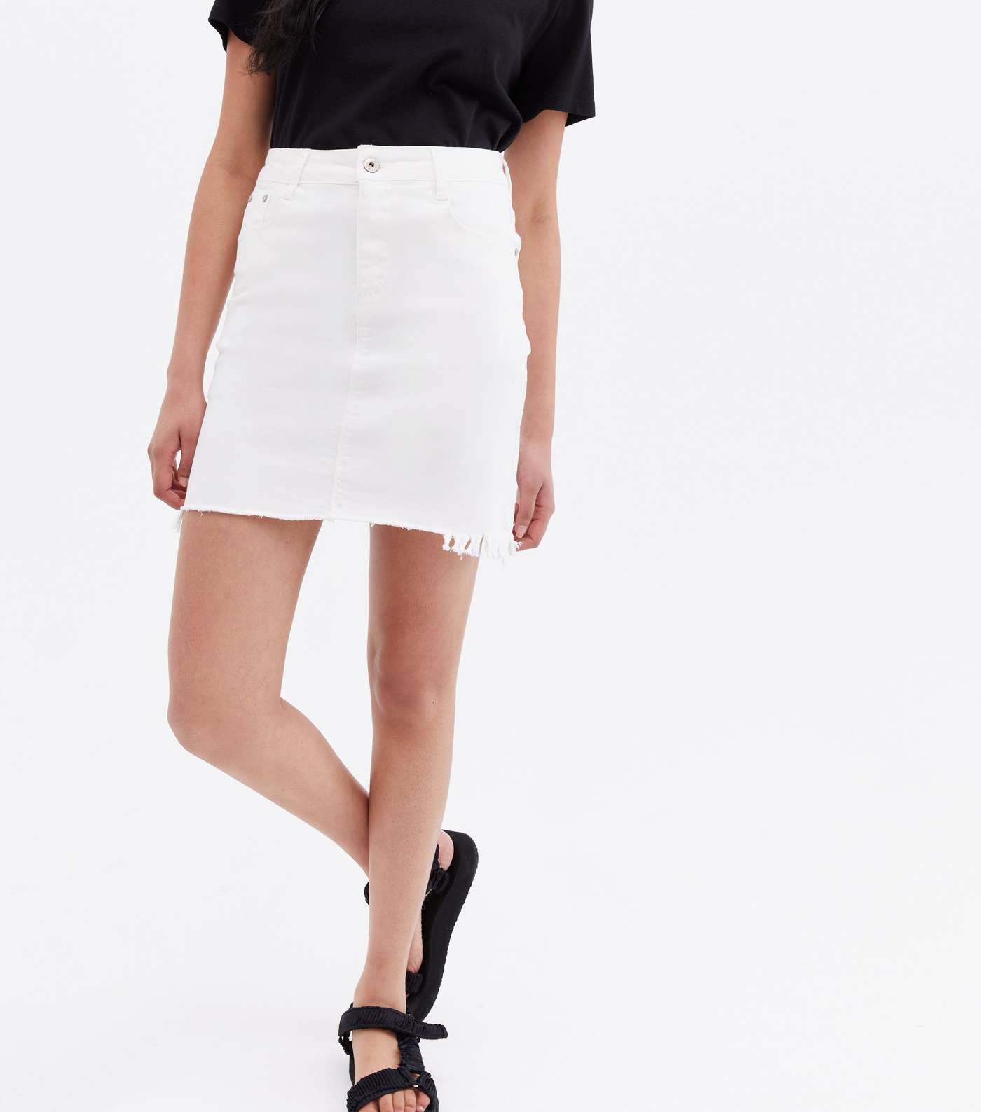 Pink Vanilla White Denim Frayed Mini Skirt Image 2