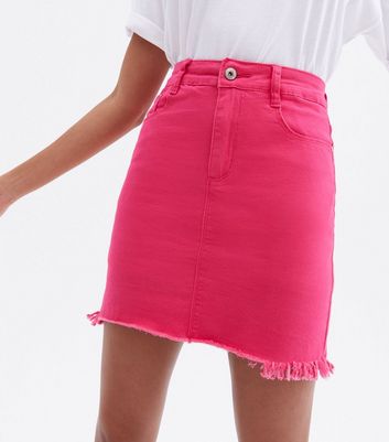 Pink denim on sale skirt new look