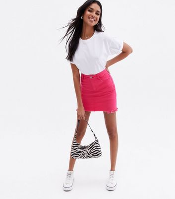 Pink stretch 2025 denim mini skirt