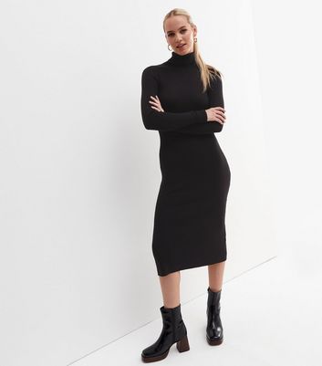 Black roll neck midi hot sale dress