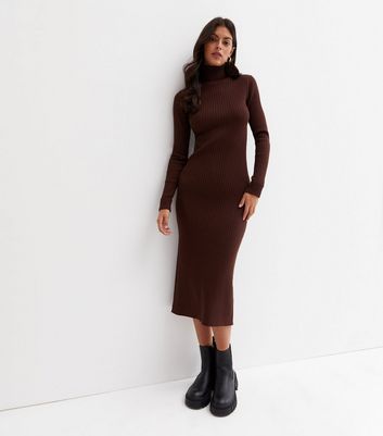 polo neck ribbed dress