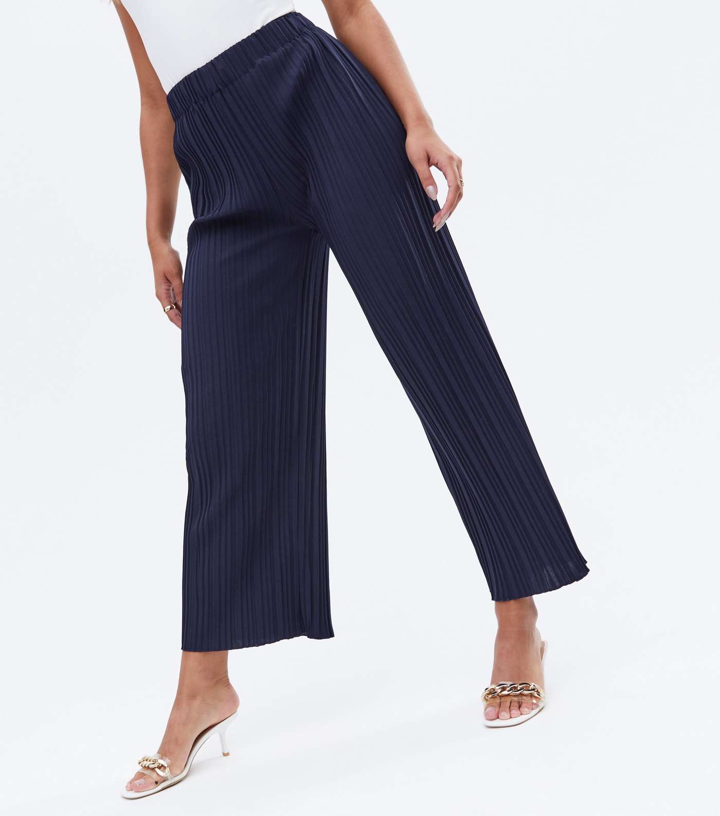 Blue Vanilla Navy Pleated Crop Trousers Image 2