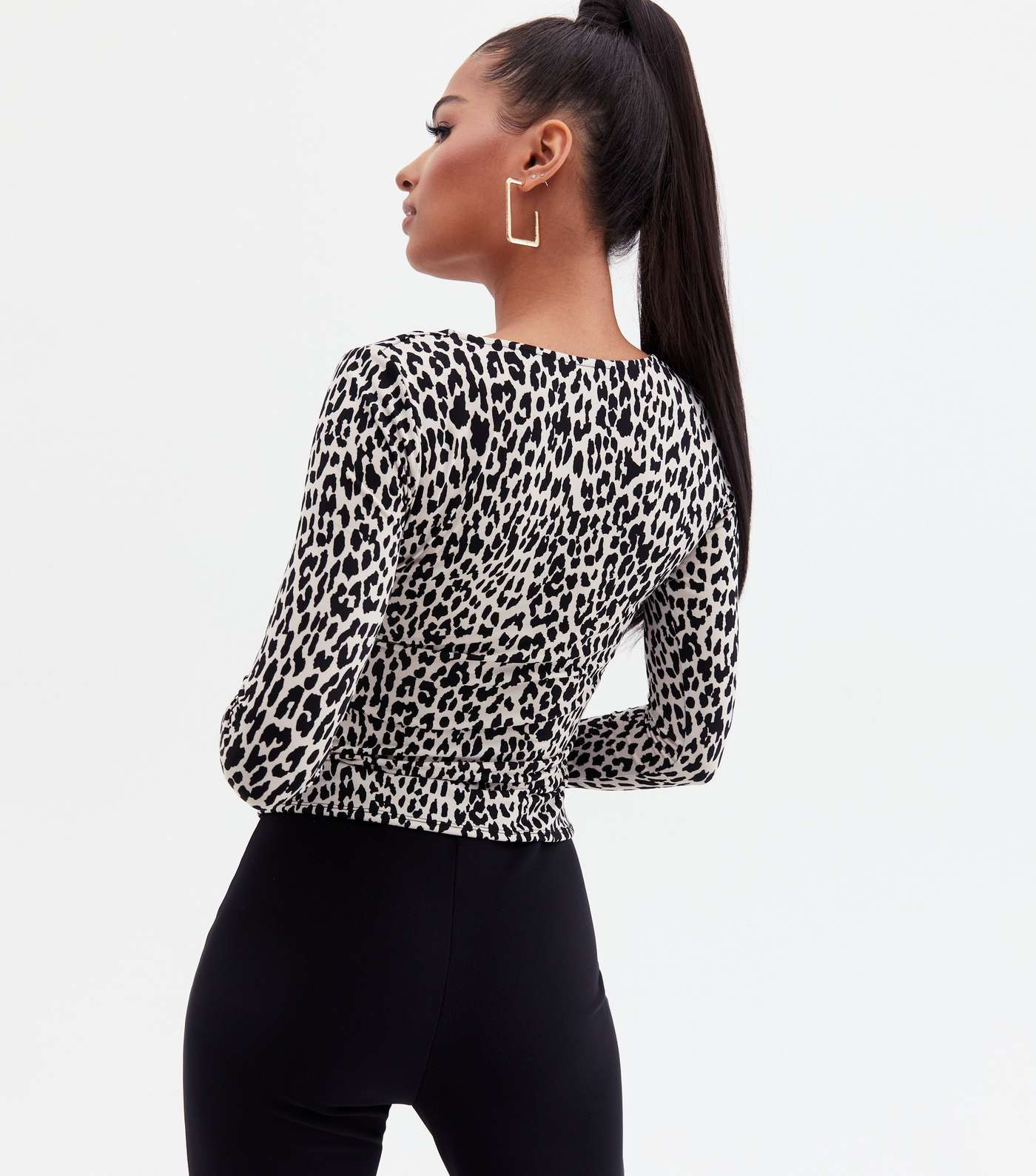 Off White Leopard Print Ruched Front Bar Top Image 4