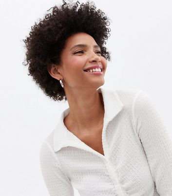 Click to view product details and reviews for Off White Textured Long Sleeve Collared Top New Look.