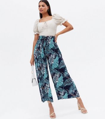 Black Floral High Waist Wide Leg Trousers  New Look