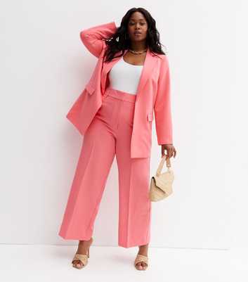 Curves Pink Tailored Wide Leg Trousers