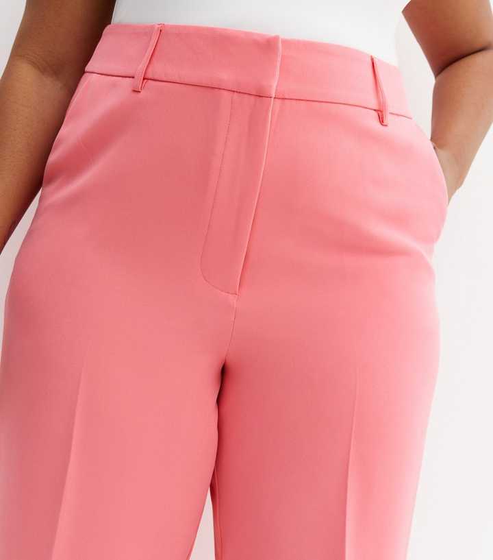 Curves Pink Tailored Wide Leg Trousers