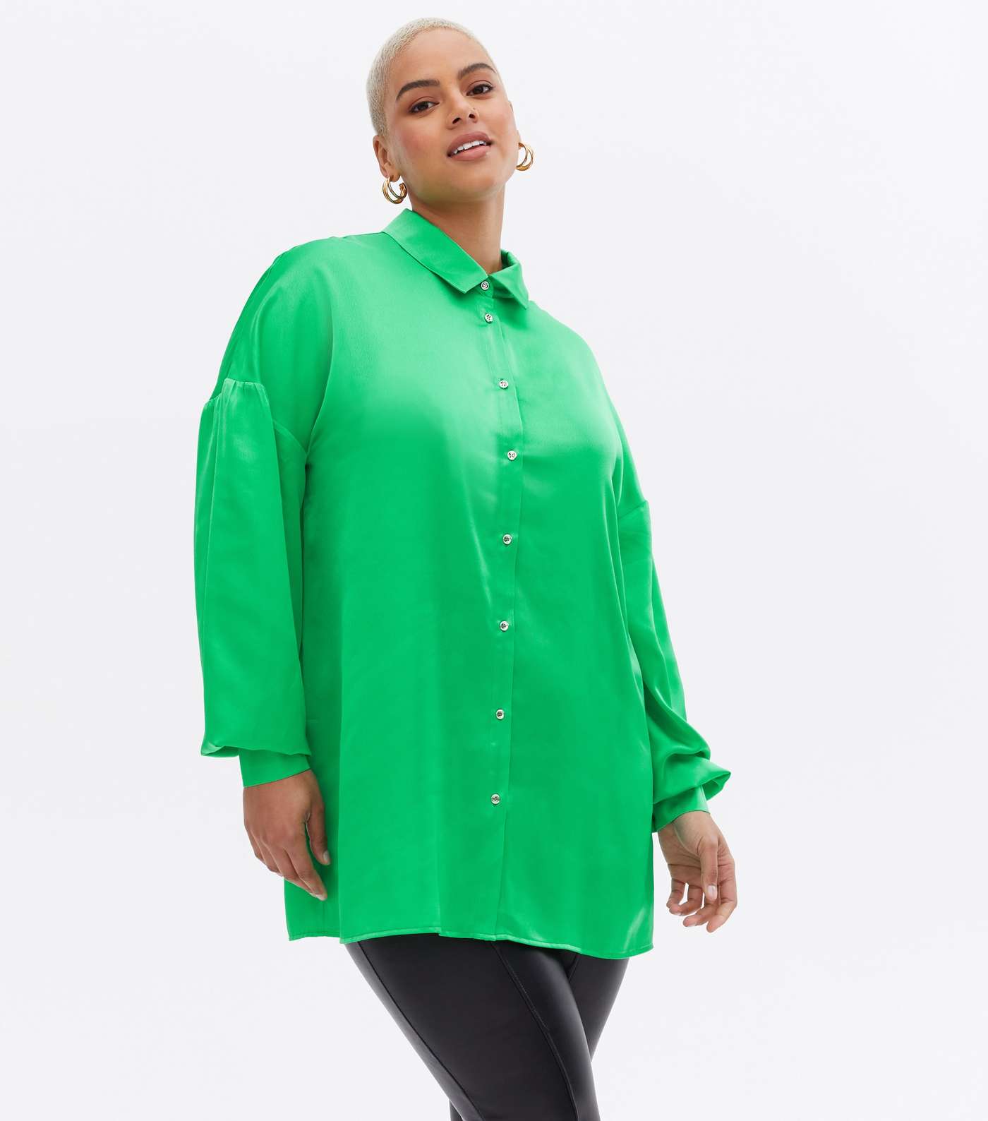 Curves Green Satin Oversized Shirt