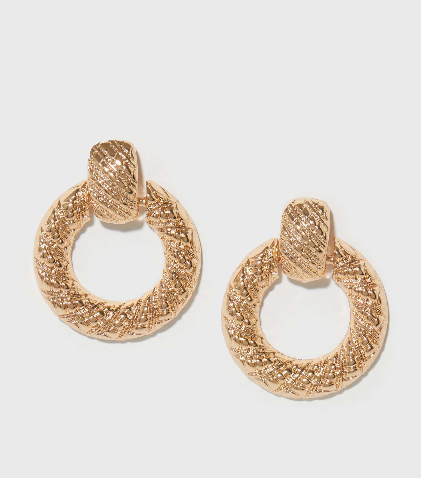 Gold Textured Circle Doorknocker Earrings