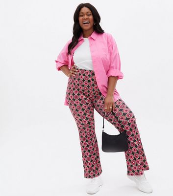 Curves Black Geometric Floral Flared 