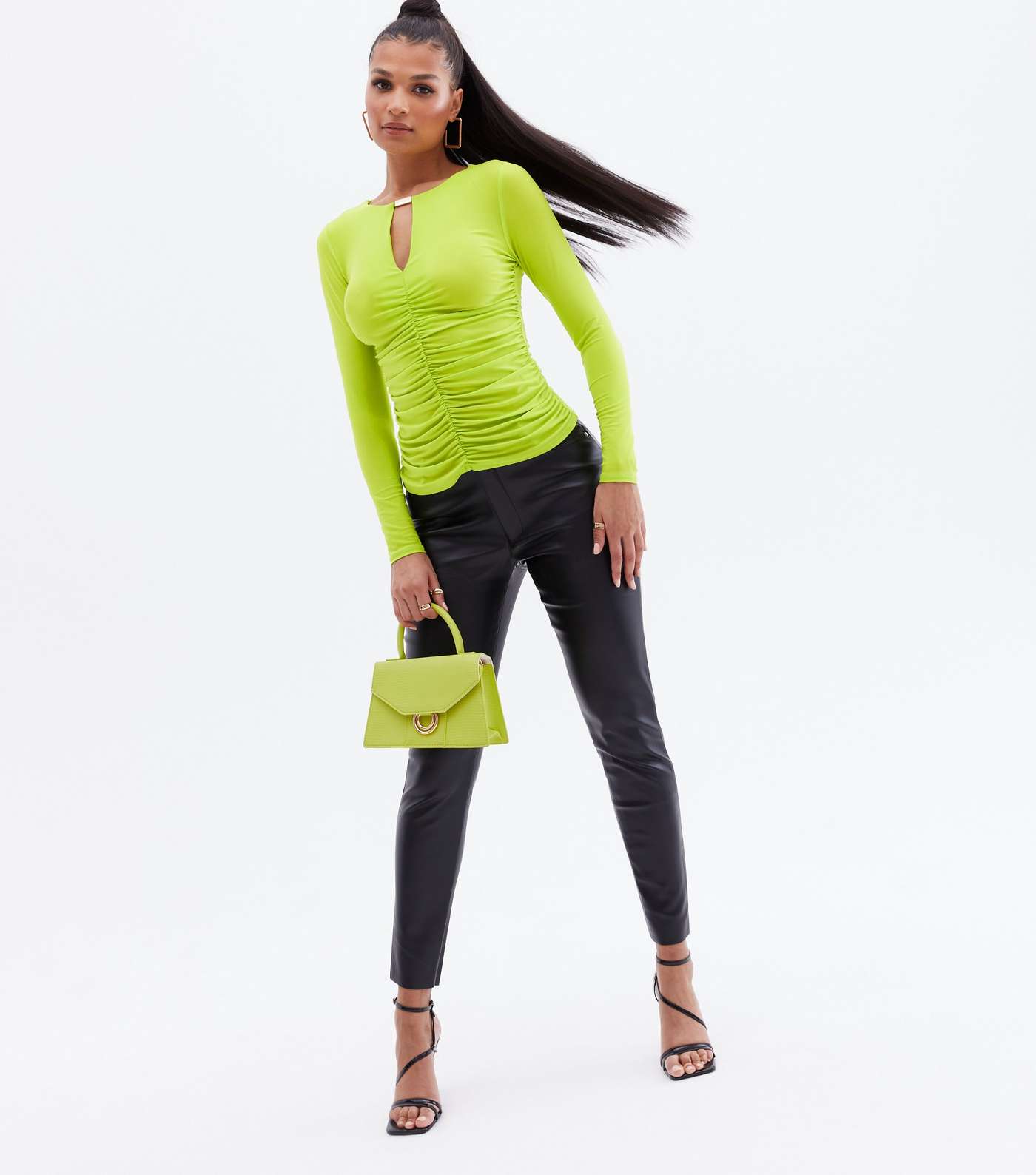 Green Ruched Front Bar Long Sleeve Top Image 2