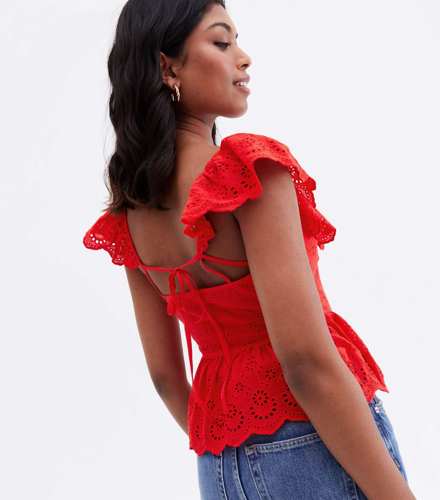 Red Broderie Frill Tie Back Cami Image 4