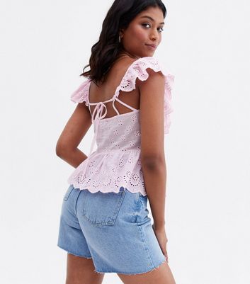 Pink Broderie Frill Tie Back Cami New Look