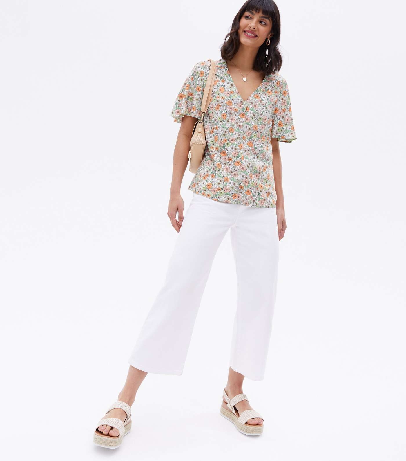Off White Floral Button Front Blouse Image 3