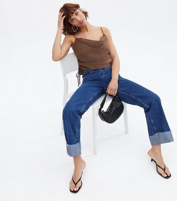 Click to view product details and reviews for Dark Brown Cowl Neck Ruched Side Cami New Look.