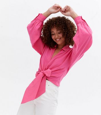 Bright Pink Tie Front Shirt | New Look