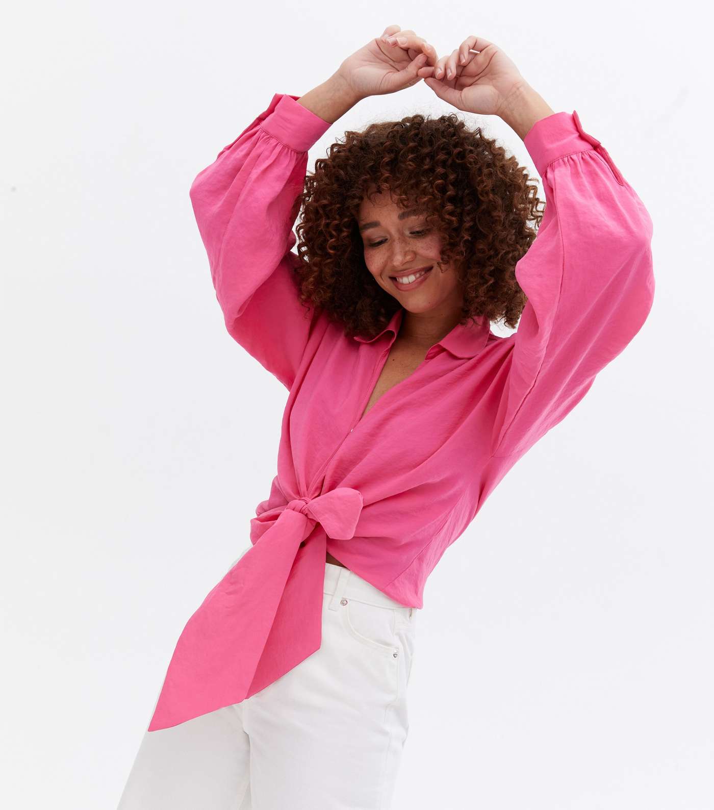 Bright Pink Tie Front Shirt Image 2