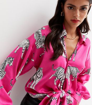 new look pink satin shirt