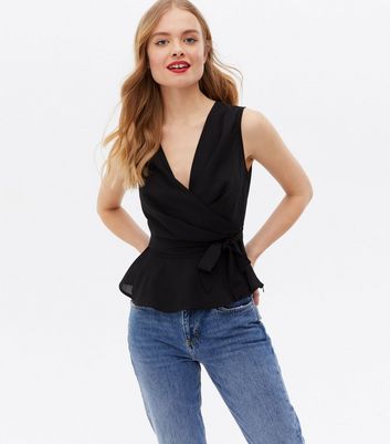 Black sleeveless peplum top online