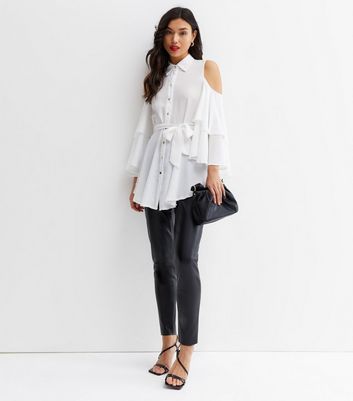 Click to view product details and reviews for Off White Ruffle Cold Shoulder Belted Shirt New Look.