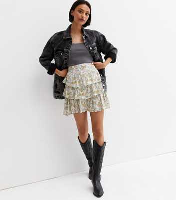 Green Ditsy Floral Tiered Mini Skirt