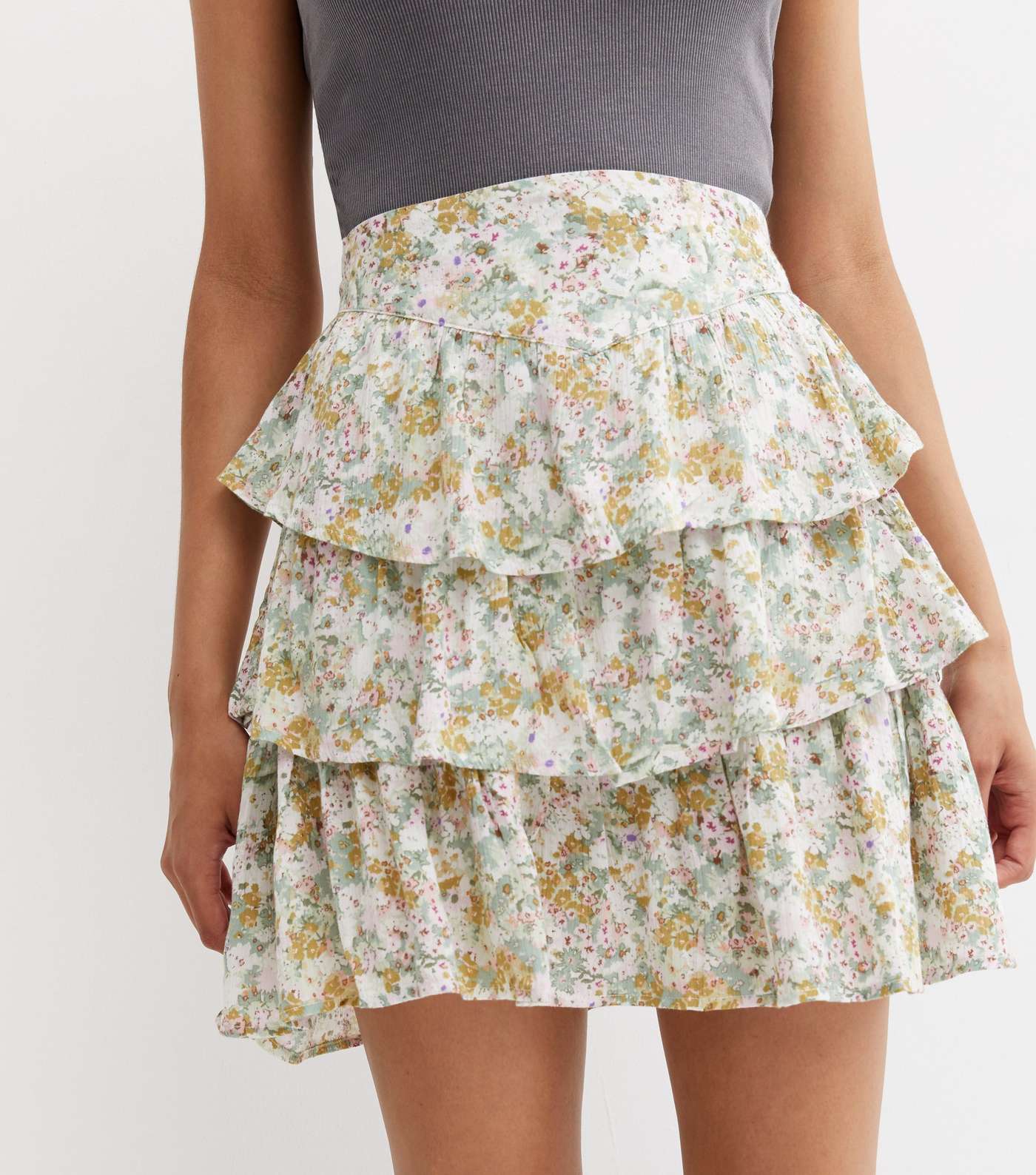 Green Ditsy Floral Tiered Mini Skirt Image 2