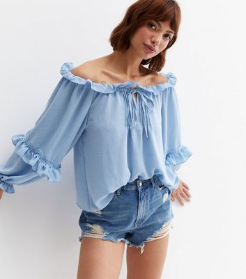 Blue off the deals shoulder top new look