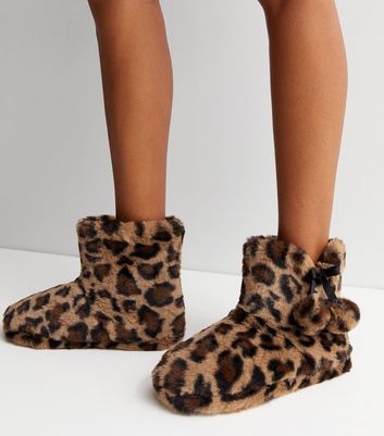 Leopard top slipper boots