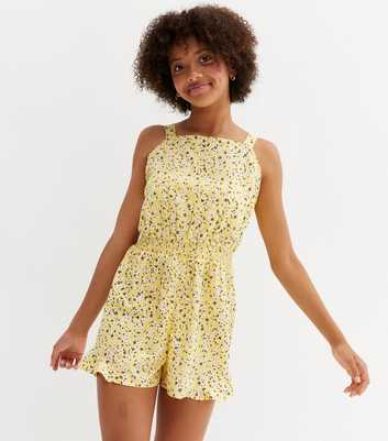 Girls Yellow Floral Crepe Frill Playsuit