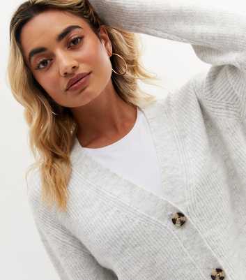 Petite Pale Grey Ribbed Knit Button Cardigan