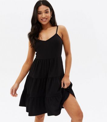 Petite Black Textured Strappy Mini Dress New Look