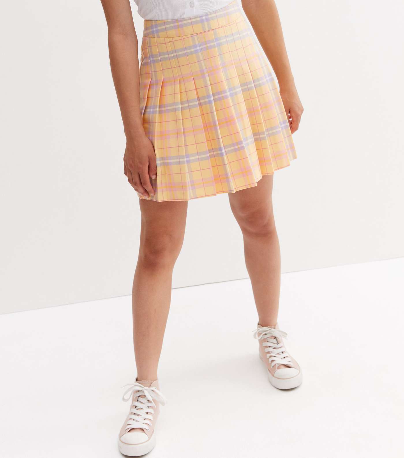 Girls Orange Check Pleated Mini Tennis Skirt Image 2