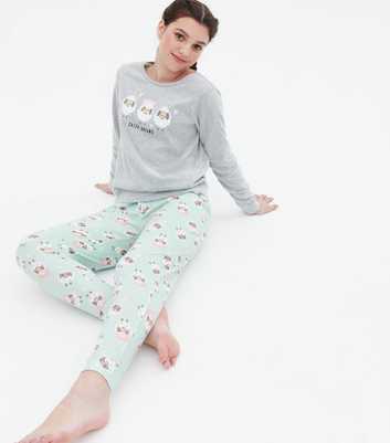 Girls Light Grey Brushed Pyjama Set with Sheep Print