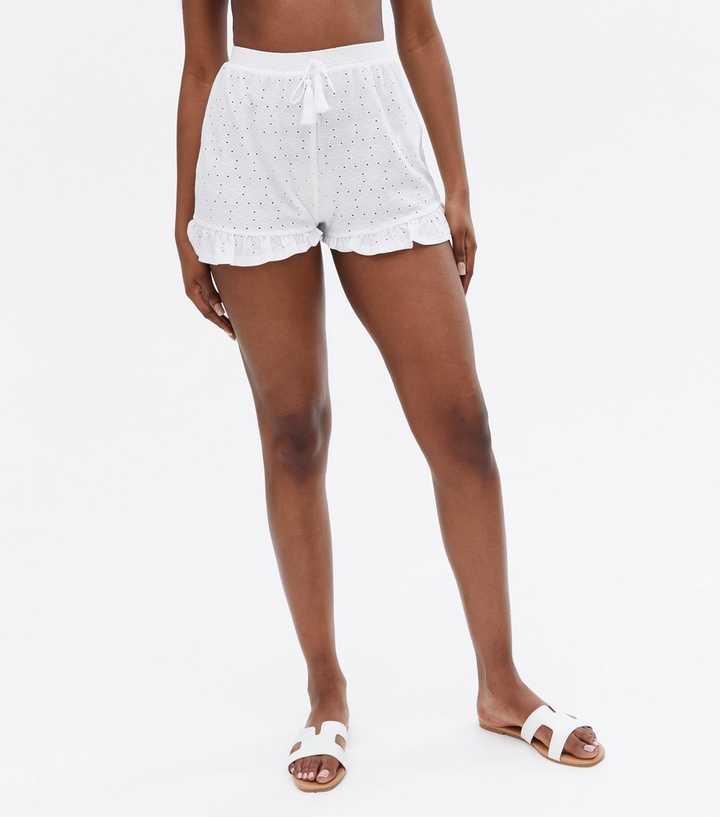 Resort Wear Crinkle Textured Wide Leg Beach Shorts in White