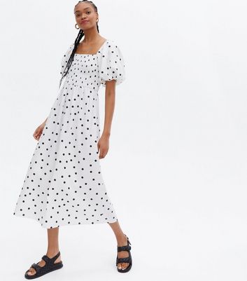 Shirred Puff Sleeve Midi Dress 