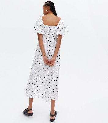 Shirred Puff Sleeve Midi Dress 