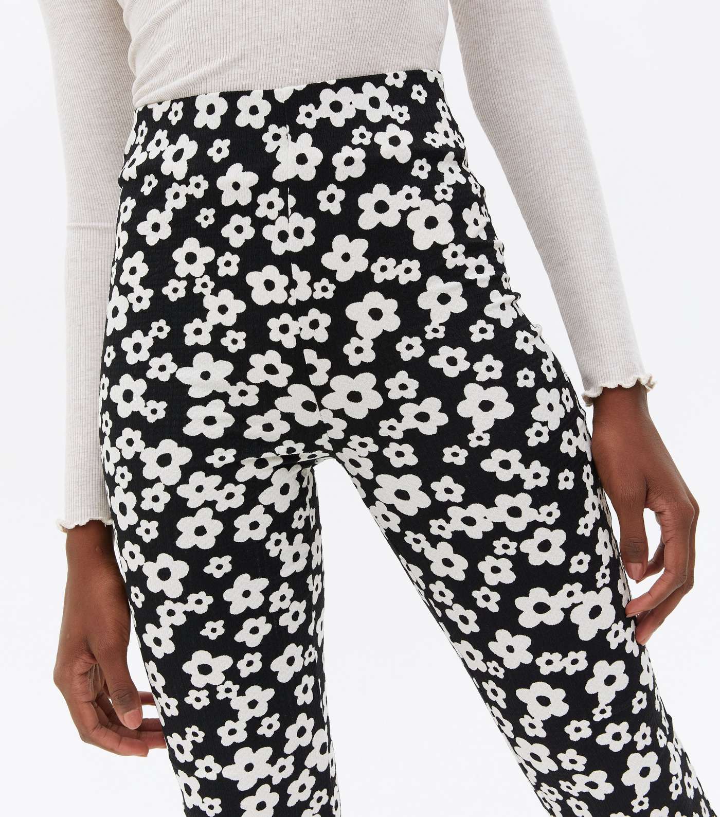 Tall Black Floral Flared Trousers Image 3