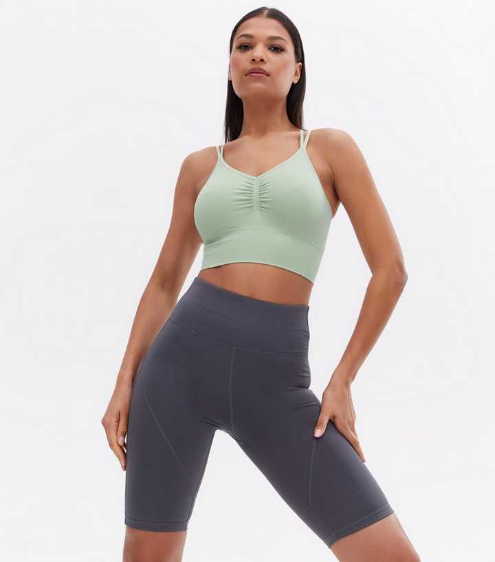 ONLY PLAY Green Ruched Strappy Sports Crop Top
