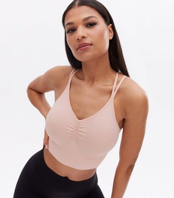 Damen Bekleidung ONLY PLAY Pink Ruched Strappy Sports Crop Top