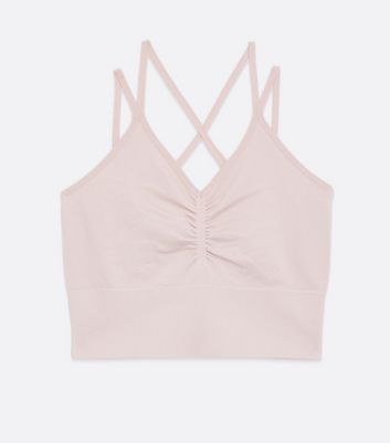 Damen Bekleidung ONLY PLAY Pink Ruched Strappy Sports Crop Top