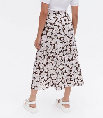 Damen Bekleidung Petite Brown Daisy Split Hem Midi Skirt