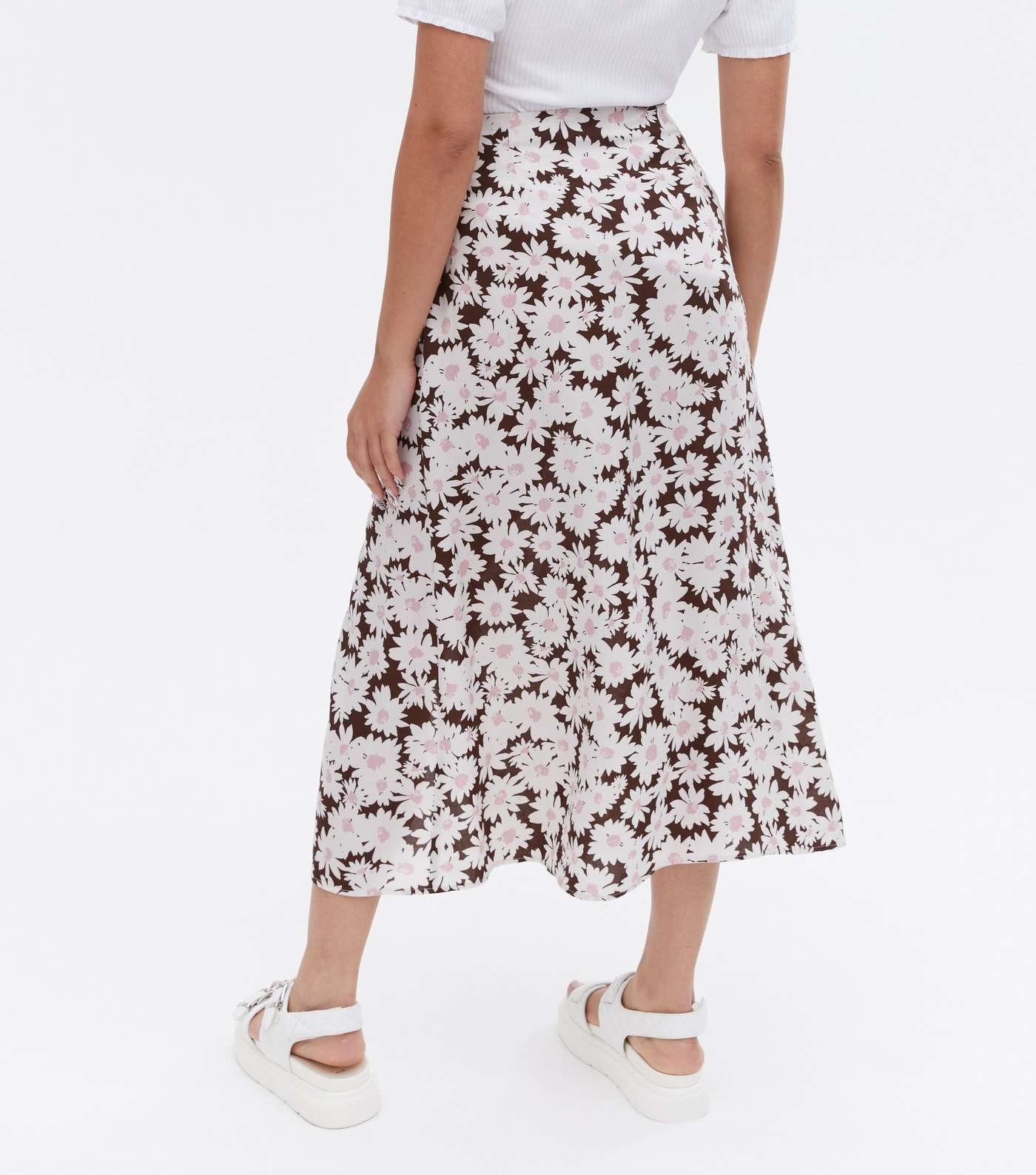 Petite Brown Daisy Split Hem Midi Skirt Image 4