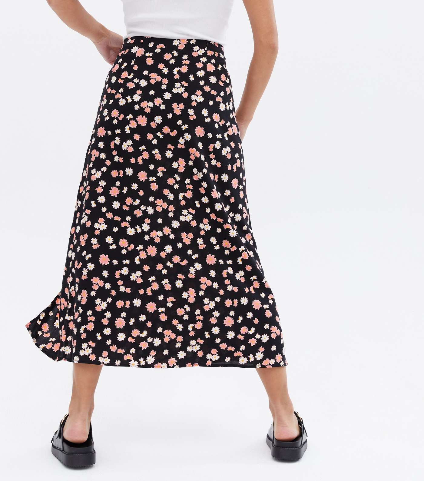 Petite Black Floral Split Midi Skirt Image 4