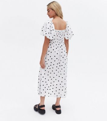 Shirred Puff Sleeve Midi Dress 