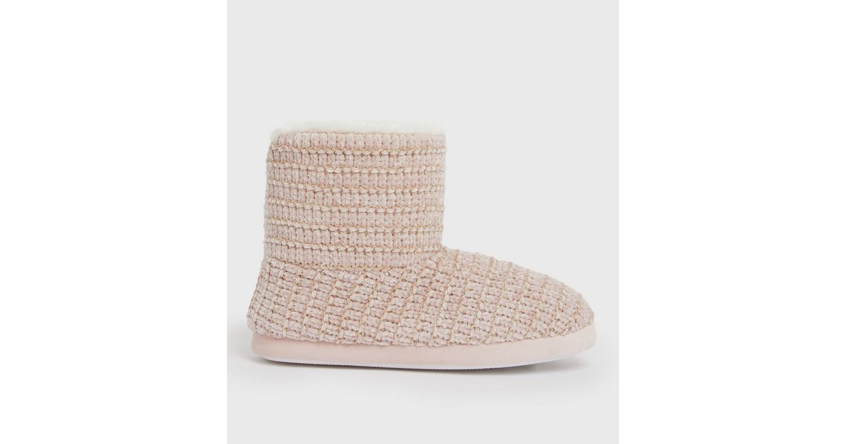 Pink Boot Slippers Pink Chenille Slipper Boots | New Look