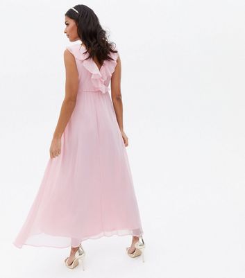 pink chiffon ruffle dress