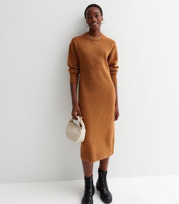 Tall Rust Long Sleeve Crew Neck Midi Jumper Dress New Look