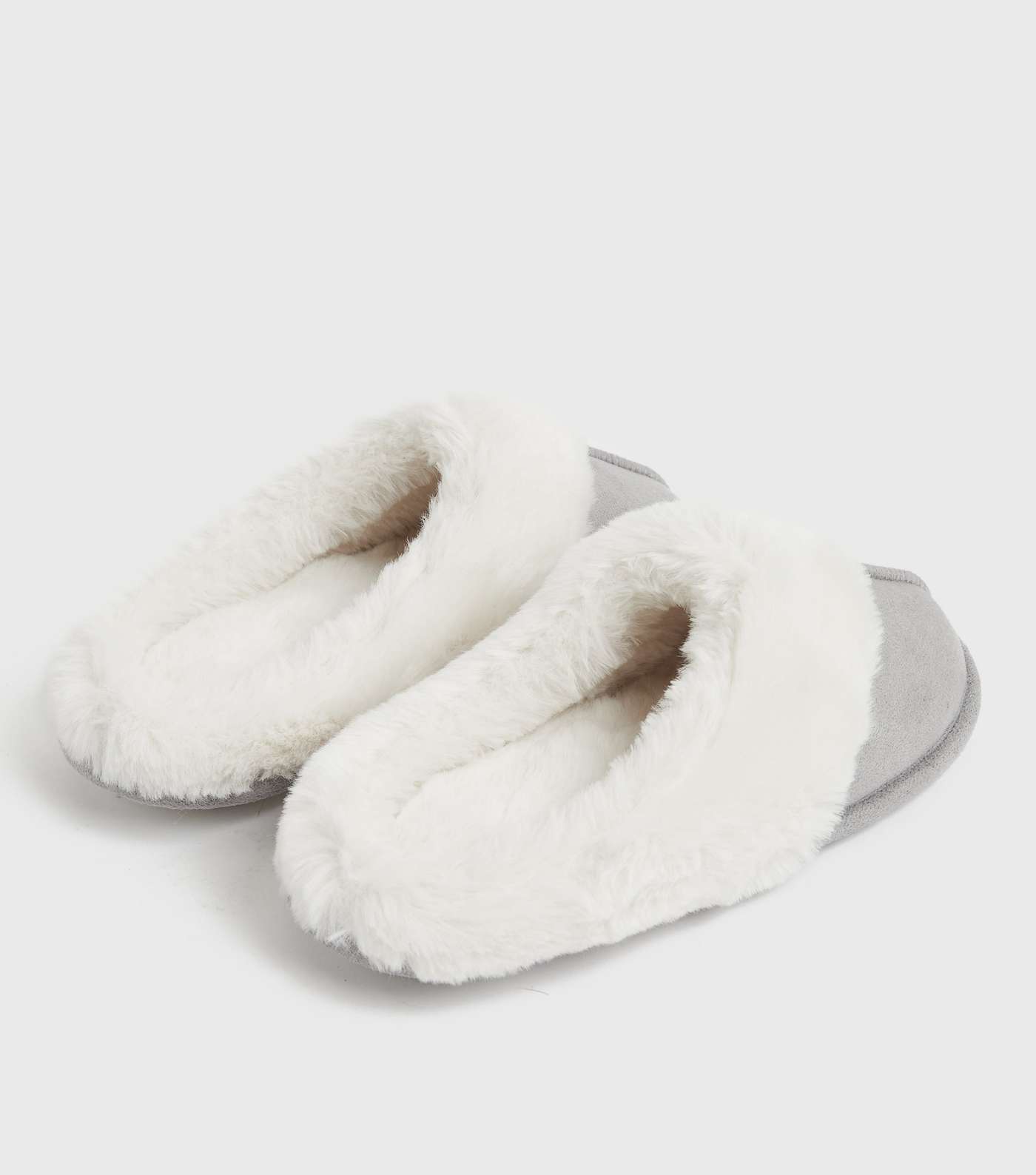 Grey Suedette Faux Fur Lined Mule Slippers Image 4